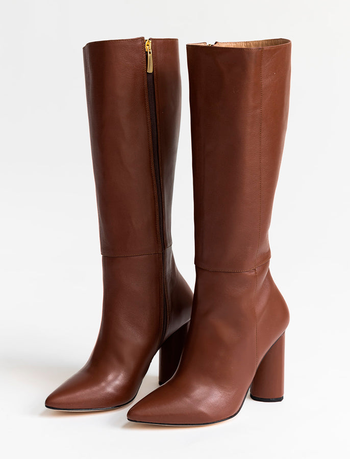 Gorgeous Brown Block Heel Long Boots | Cinderella Shoes